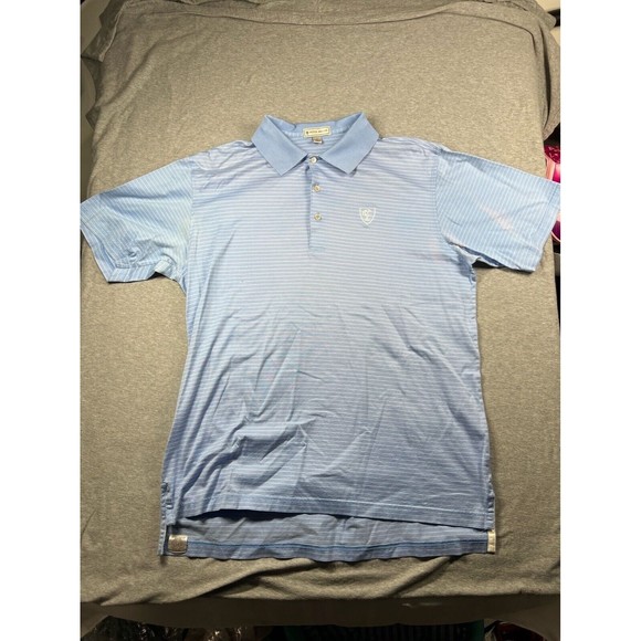Peter Millar  Men's Polo Shirt  Logo blue Stripe‎ Size L CCC - Picture 3 of 11